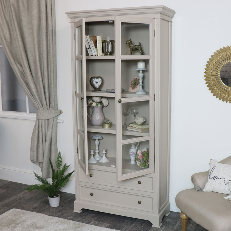 Tall Glass Display Cabinet - Daventry Taupe-Grey Range