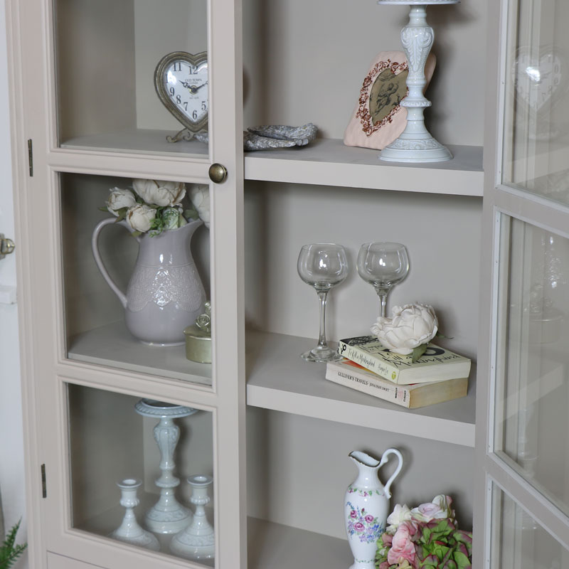 Tall Glass Display Cabinet - Daventry Taupe-Grey Range