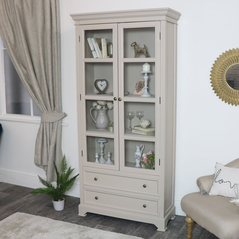 Tall Glass Display Cabinet - Daventry Taupe-Grey Range