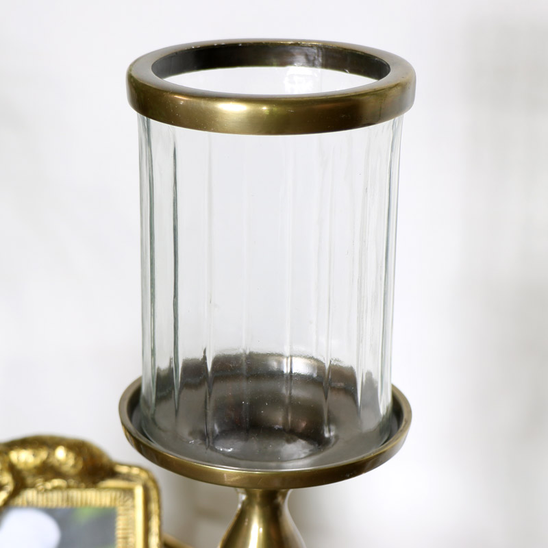 Tall Gold Metal & Glass Candle Holder