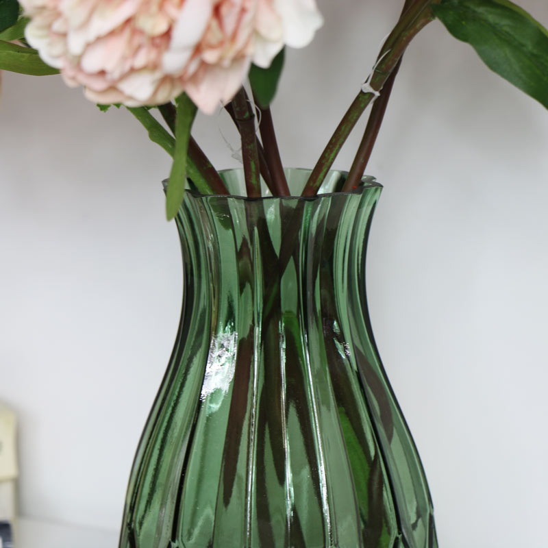 Tall Green Cut Glass Vase 