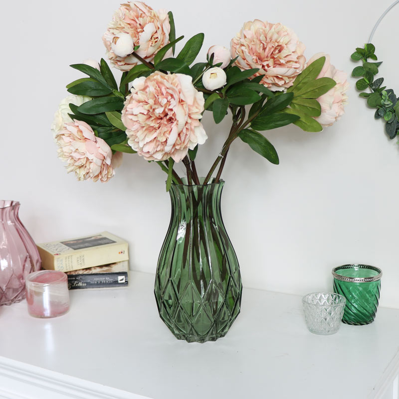 Tall Green Cut Glass Vase 