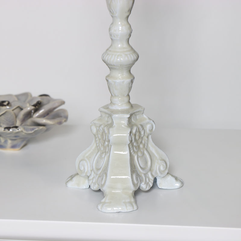 Tall Ornate Grey Embossed Candlestick
