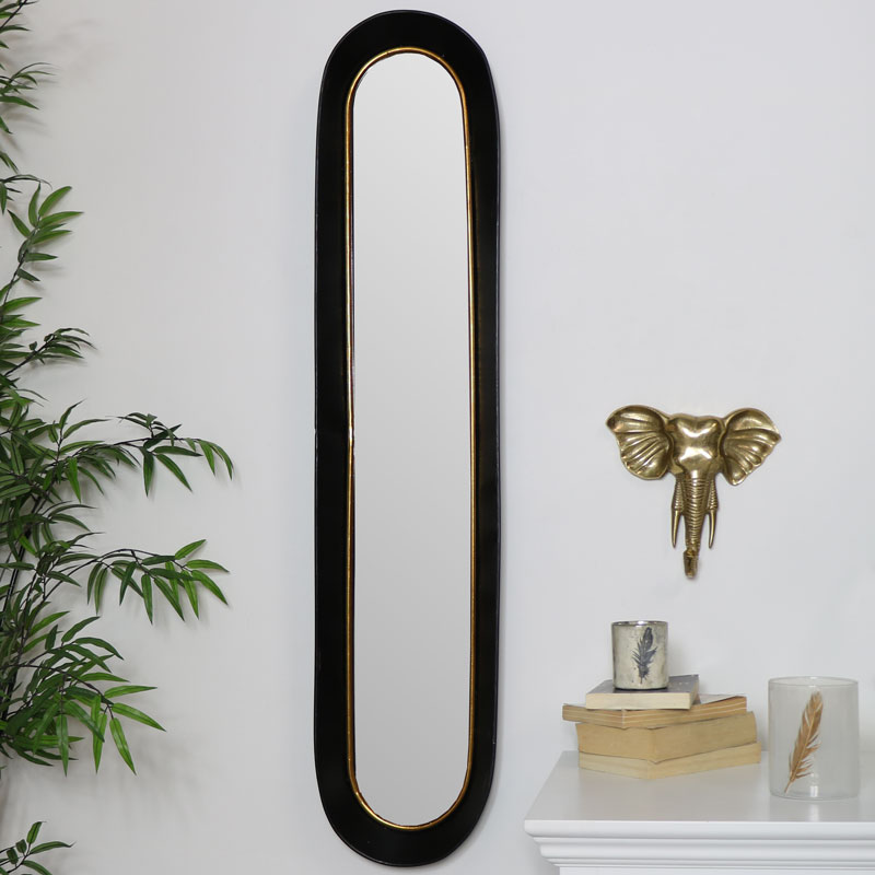 Tall Oval Gold Black Mirror - Tall Wall Mirrors Uk