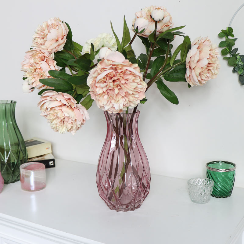 Tall Pink Cut Glass Vase - Vintage Glass Vases Uk Tall Pink Cut Glass Vase - Vintage Glass Vases Uk