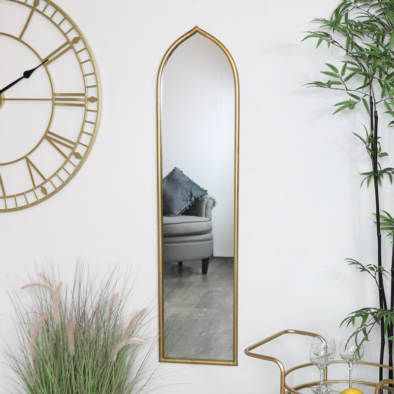 Tall Slim Gold Arch Mirror, Long Narrow Wall Mirrors Uk