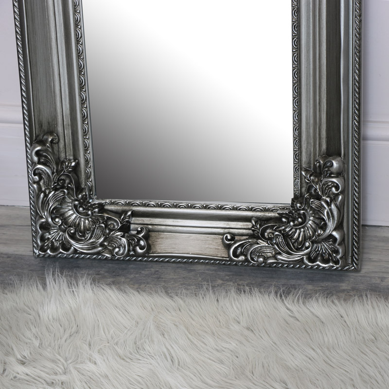 Tall Slim Silver Ornate Wall Mirror