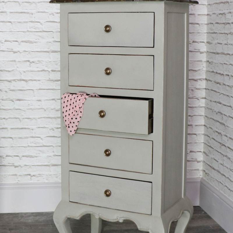 Tall Vintage Grey Tallboy Chest of Drawers - Leadbury Range