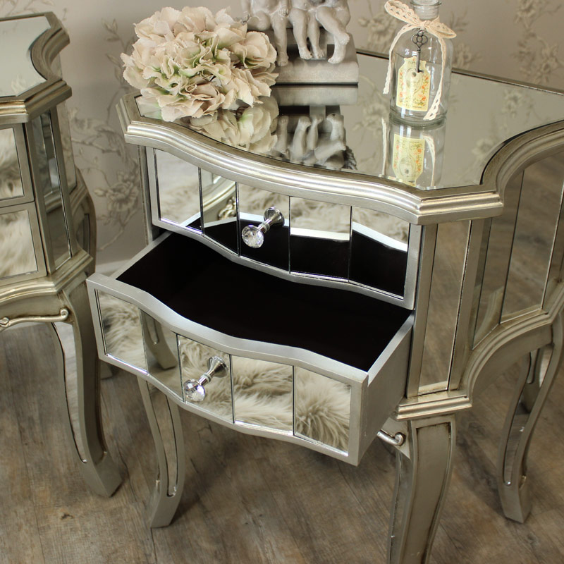Mirrored Bedside Tables Range, Mirrored Bedside Table Set Of 2