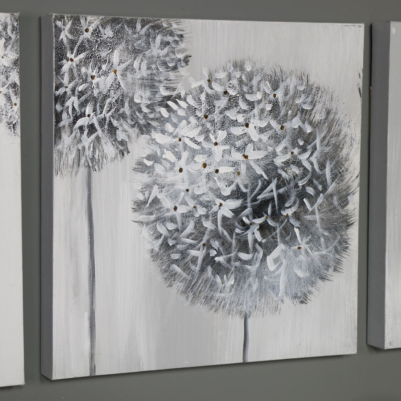 Triptych Wall Art Grey Flower Canvas Print