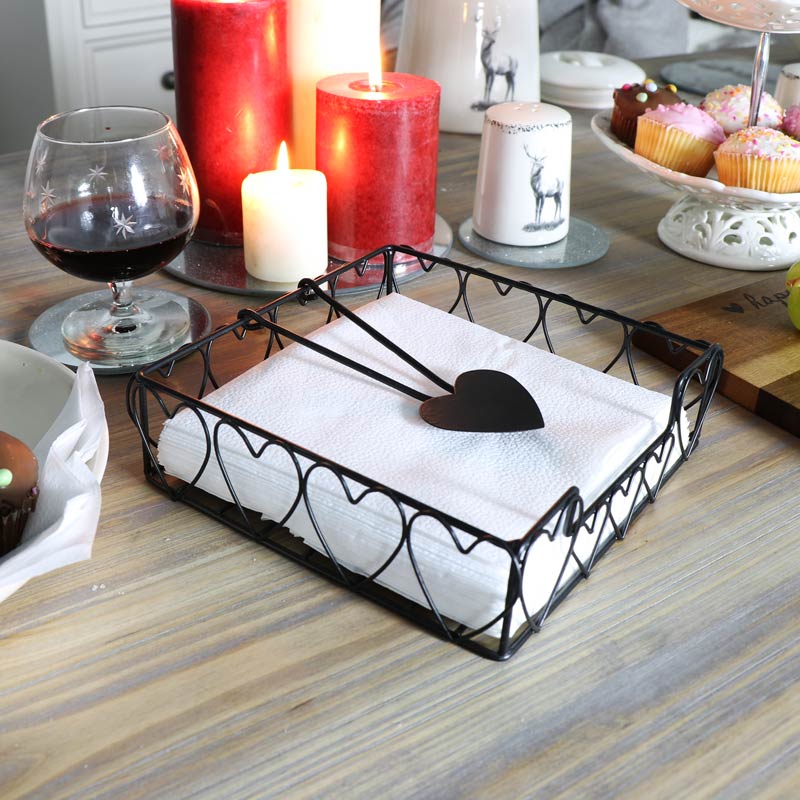 Vintage Black Metal Heart Napkin Holder