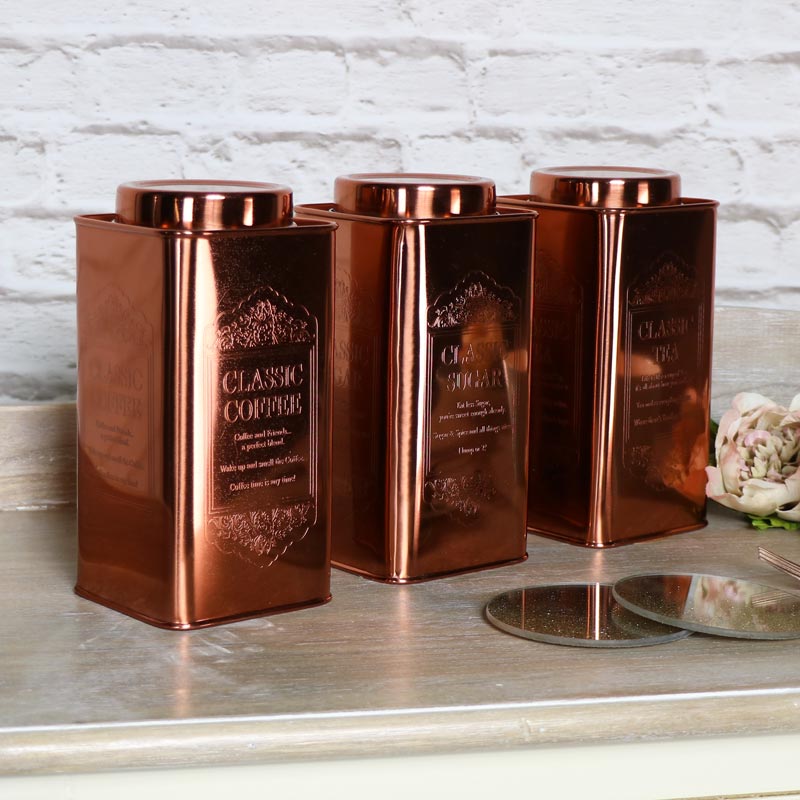 Vintage Copper Tea, coffee, Sugar 