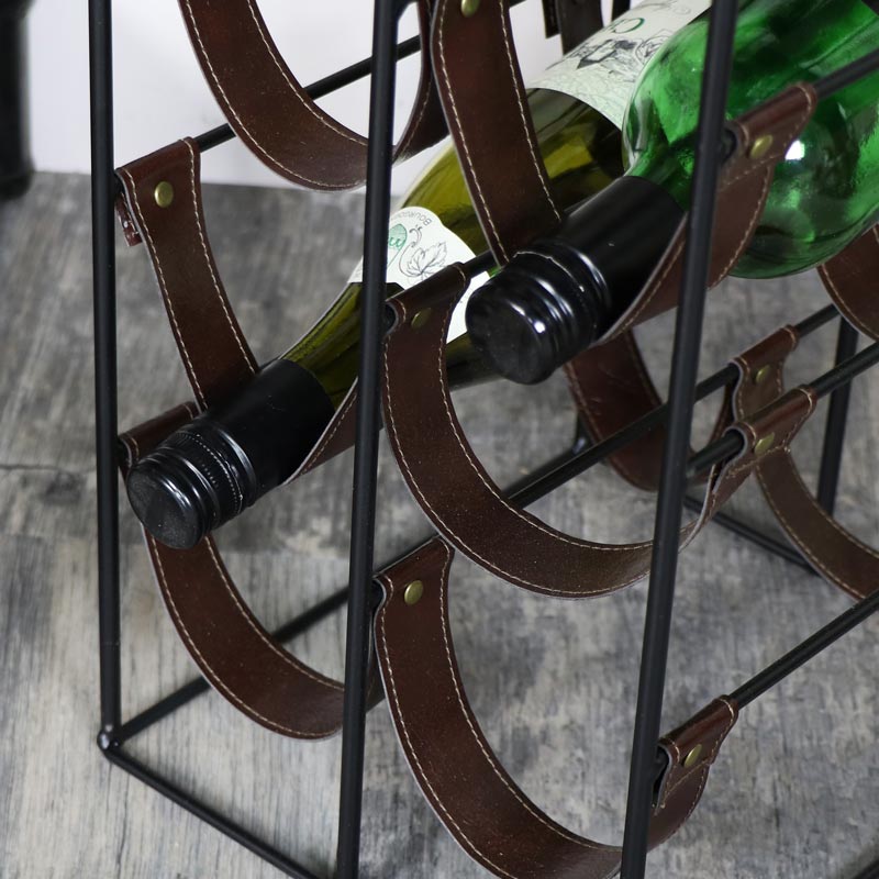 Black metal Leatherette 10 bottle Wine Rack