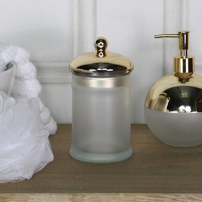 Vintage Frosted Glass Jar with Gold Lid