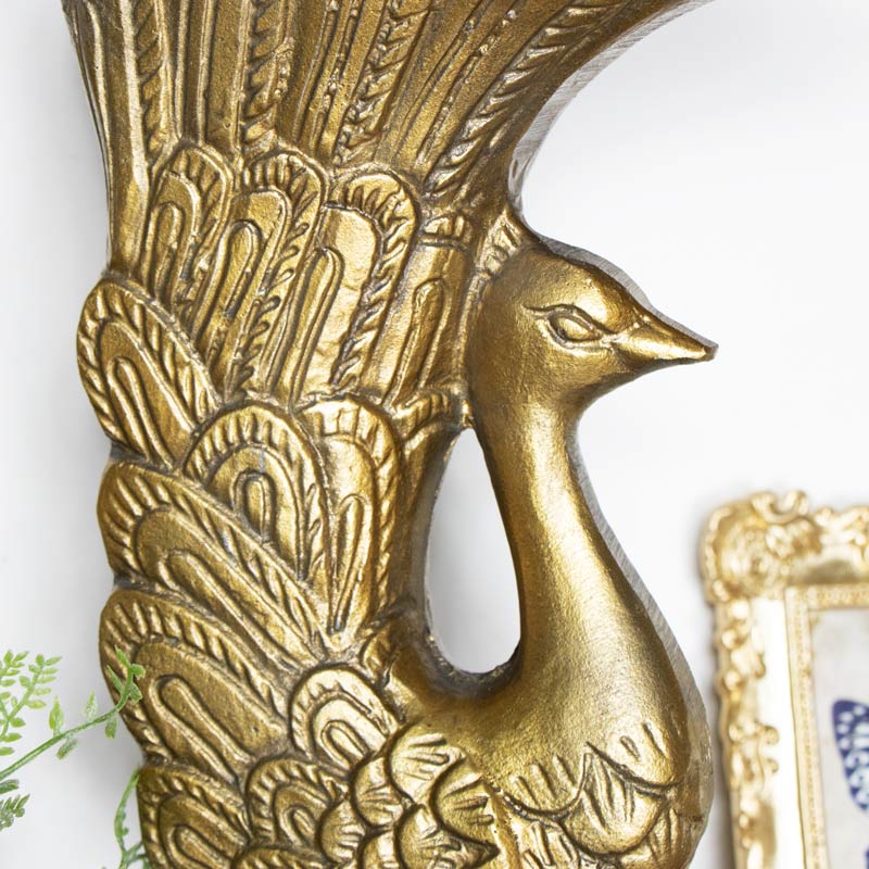 Vintage Gold Metal Peacock Vase