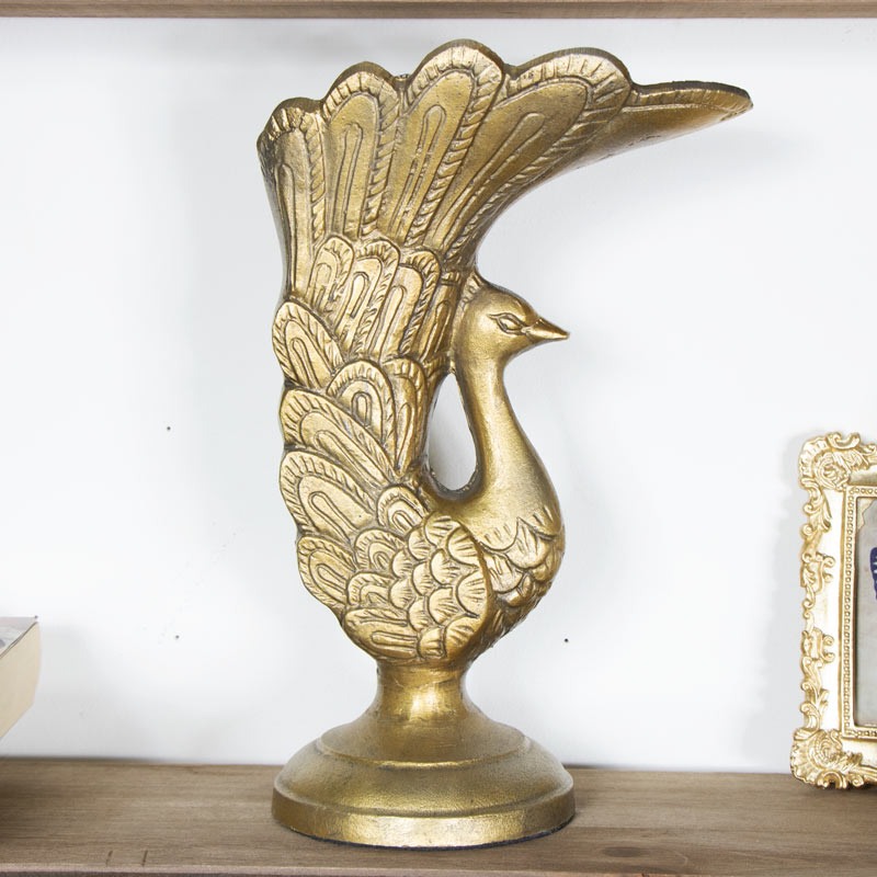 Vintage Gold Metal Peacock Vase