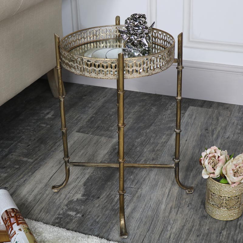 Vintage Gold Mirrored Tray Table, Gold Mirrored Coffee Table Tray