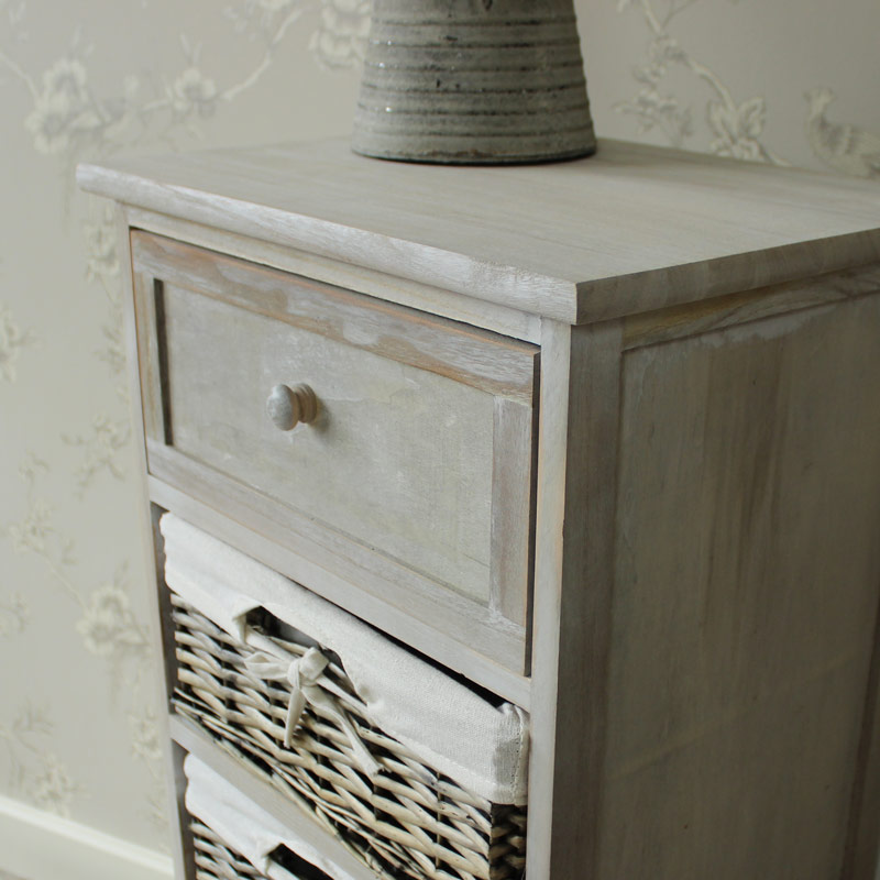 Vintage Grey Range - One Drawer with Four Wicker Baskets Tall Storage Unit