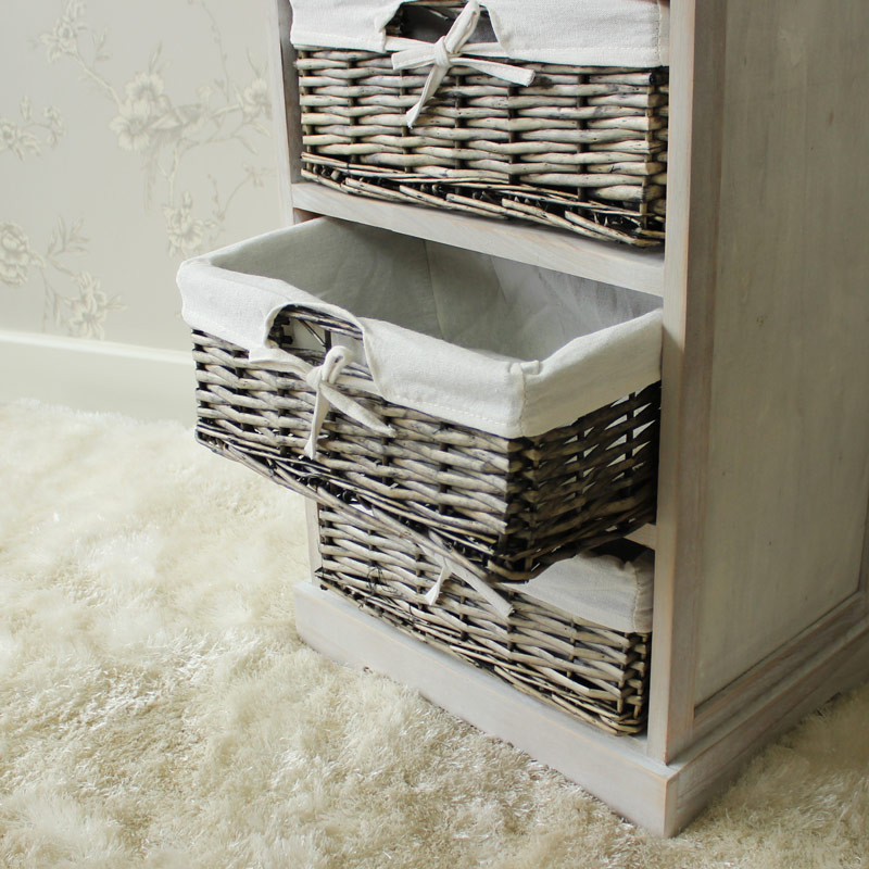 Vintage Grey Range - One Drawer with Four Wicker Baskets Tall Storage Unit