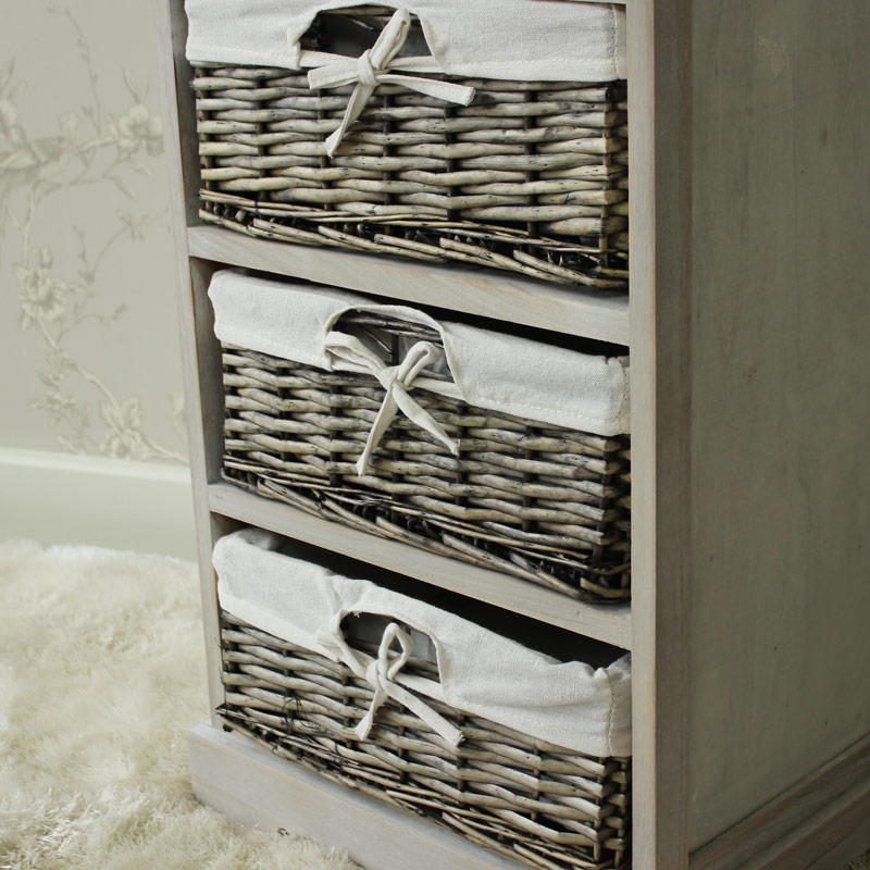 Vintage Grey Range - One Drawer with Four Wicker Baskets Tall Storage Unit