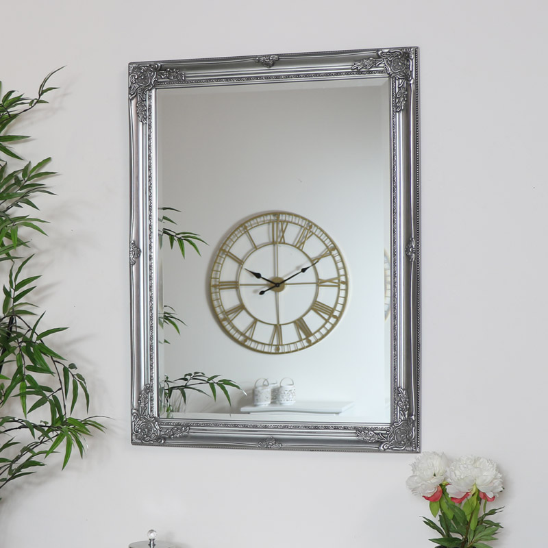 Vintage Ornate Silver Wall Mirror 62cm X 82cm