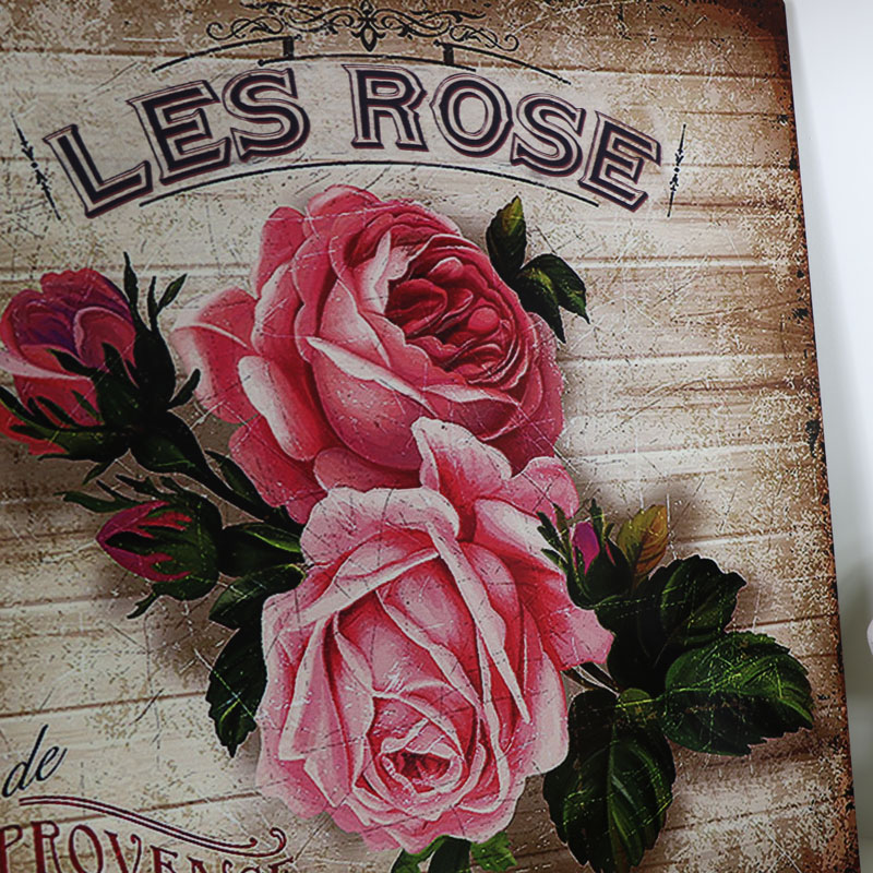 Vintage Pink Rose Metal Wall Plaque