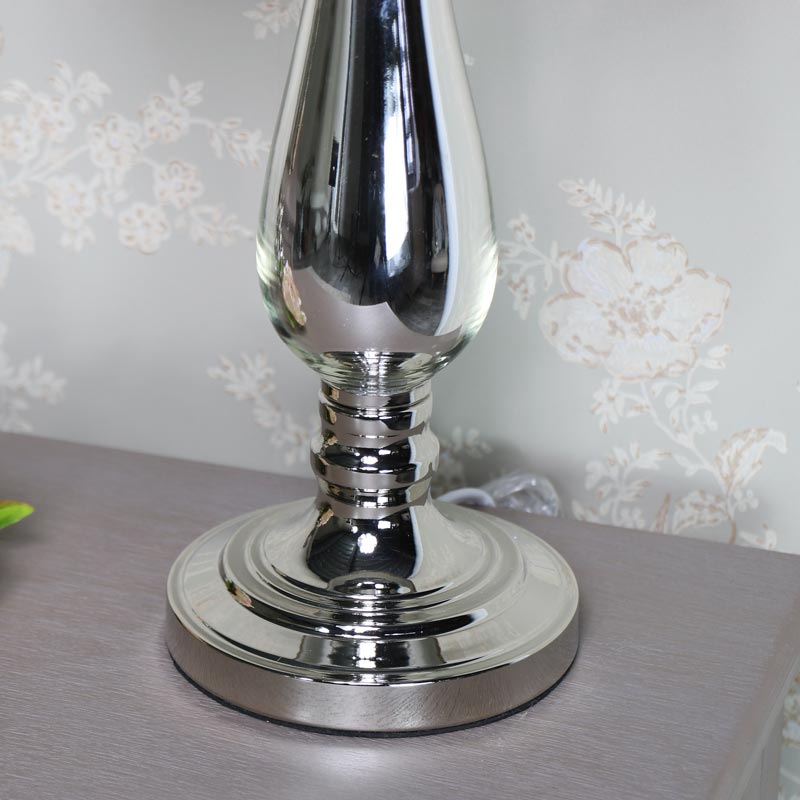 Vintage Silver Chrome and Glass Table Lamp with Cream Shade