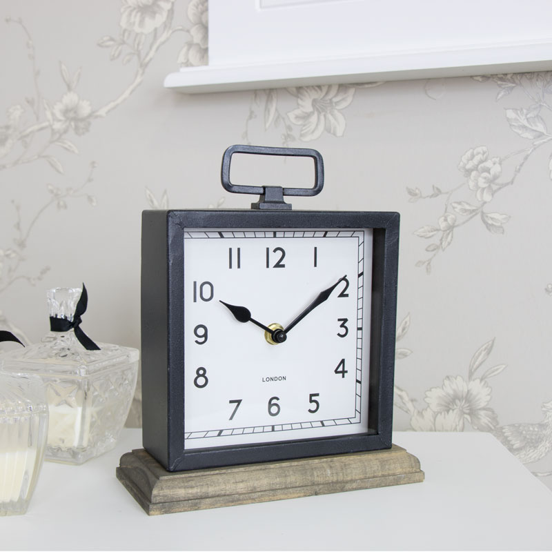 Vintage Style Mantel Clock on Wooden Plinth