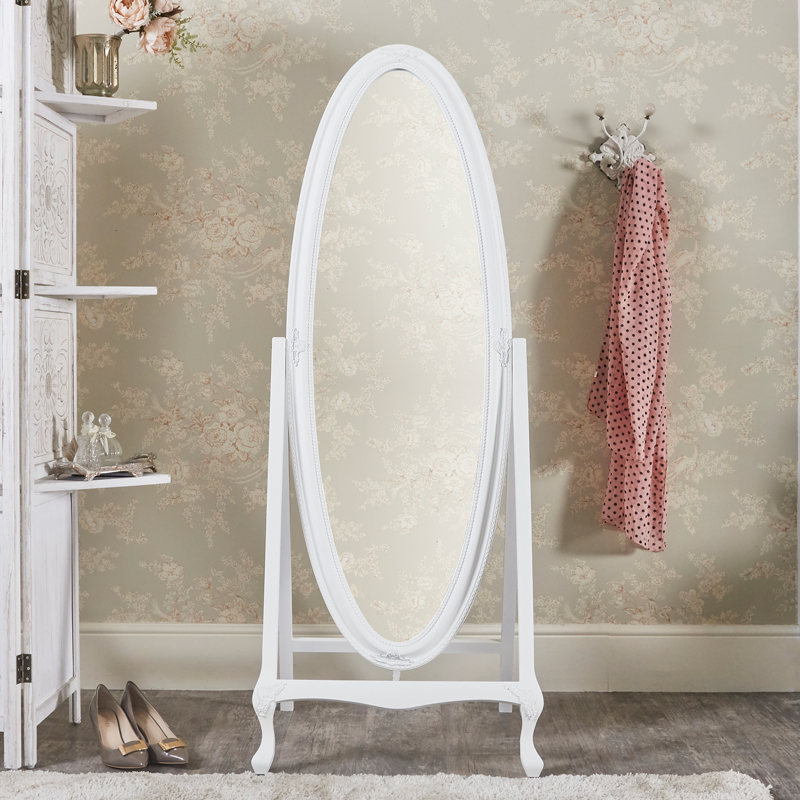 Vintage White Oval Cheval Mirror 