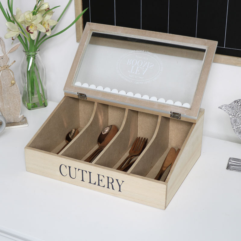 Vintage Wooden Cutlery Storage Box