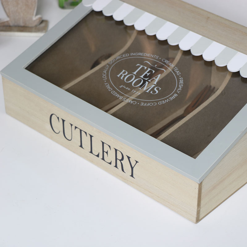 Vintage Wooden Cutlery Storage Box