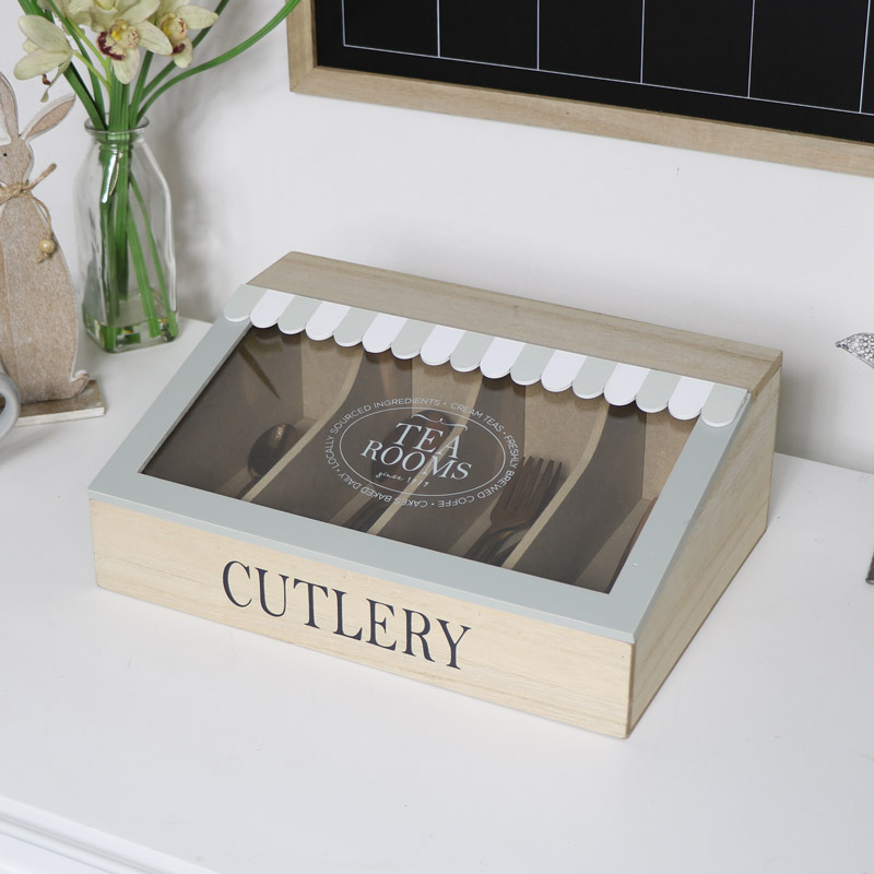 Vintage Wooden Cutlery Storage Box