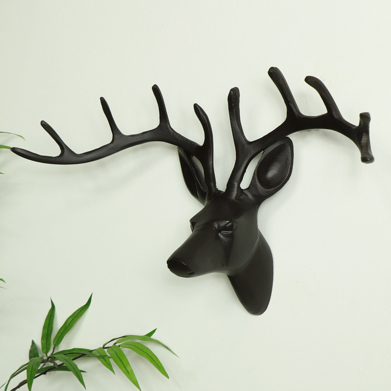 Wall Mounted Black Stag Head