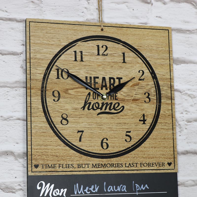 Wall Mounted Clock with Days of the Week Memo Board