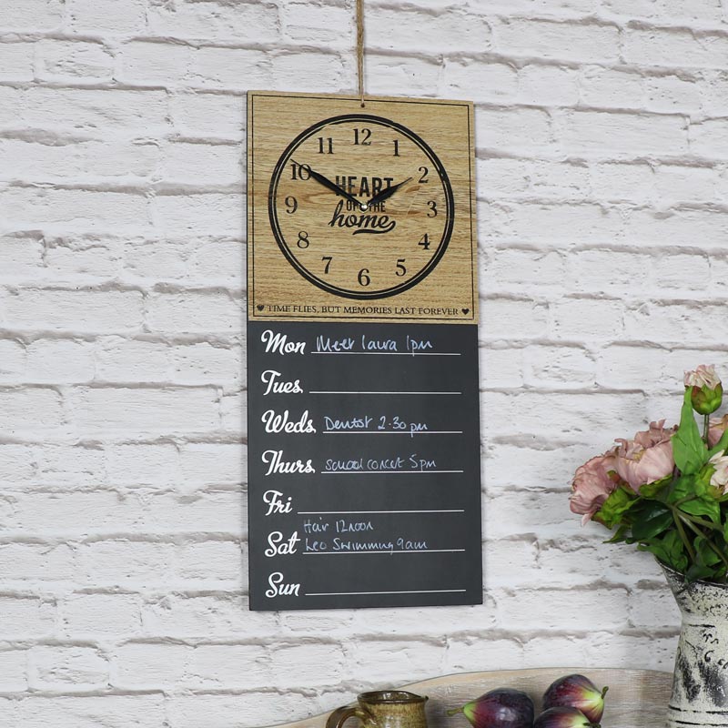 Wall Mounted Clock with Days of the Week Memo Board