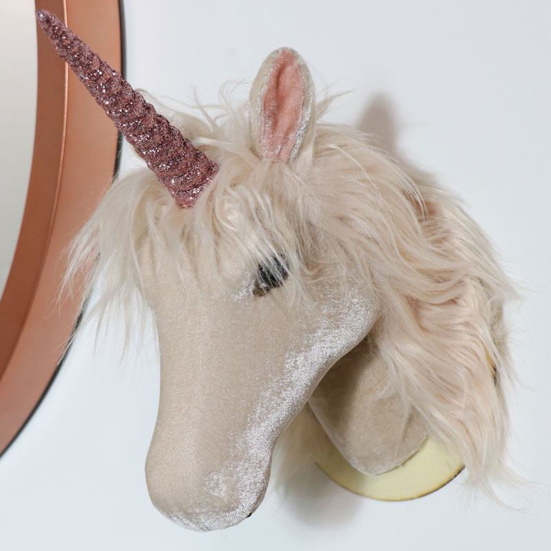 plush unicorn head wall mount