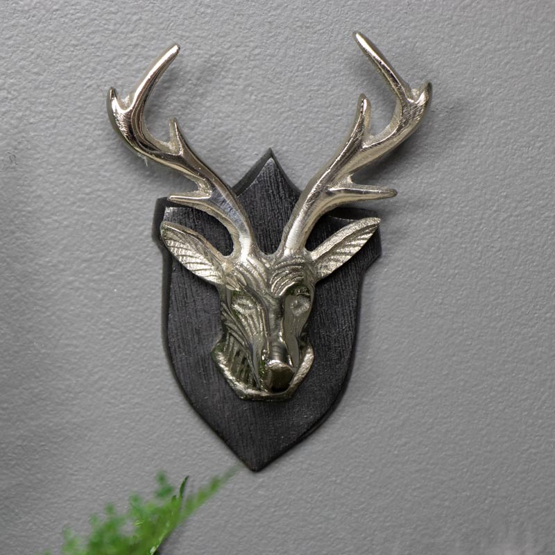 Wall Mounted Silver Stag Head on Shield