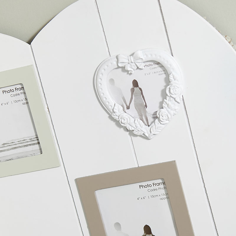 Wall Mounted White Heart Multi Photo Frame