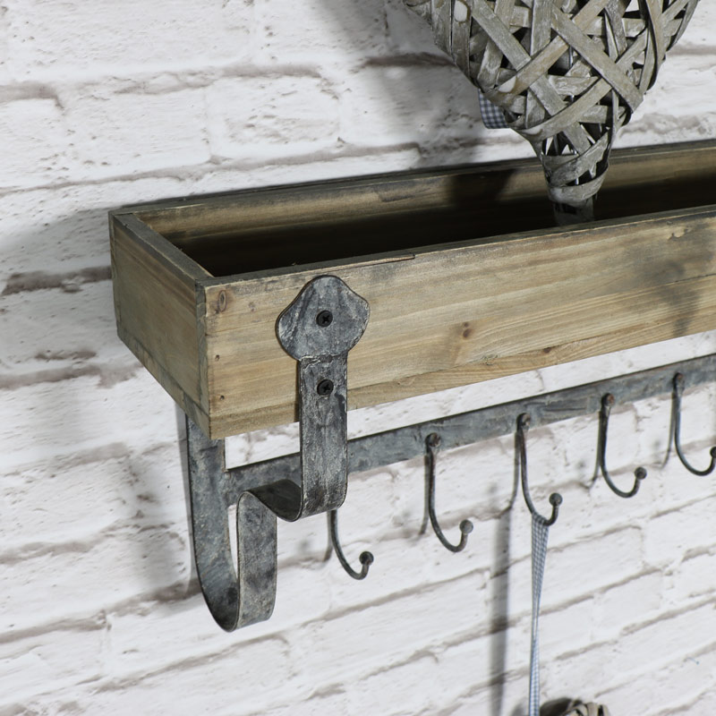 Wall Mounted Wooden Wall Shelf with Hooks