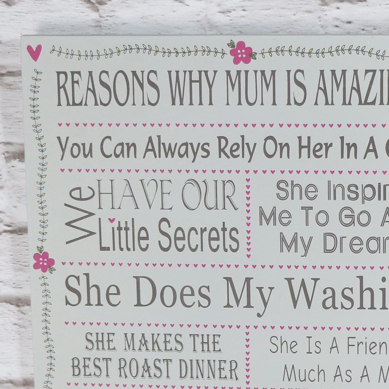 Wall Plaque 'Reasons Why Mum is amazing'