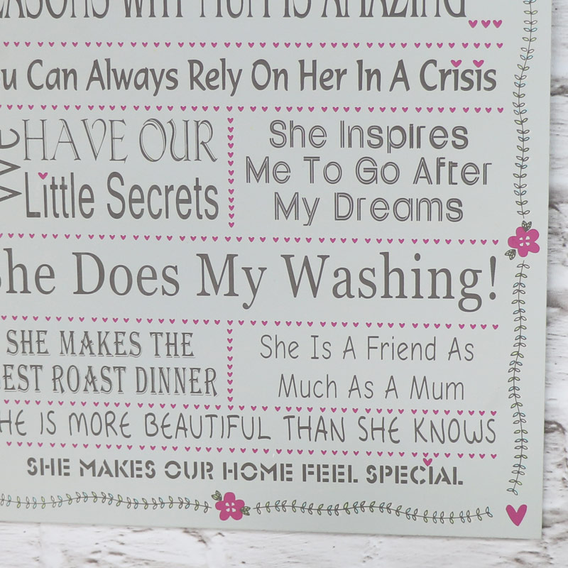 Wall Plaque 'Reasons Why Mum is amazing'