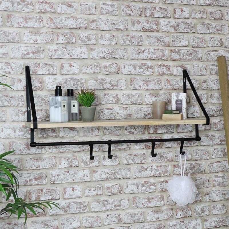 Wall Shelf With Hanging Hooks - Kitchen Wall Shelves With Hooks