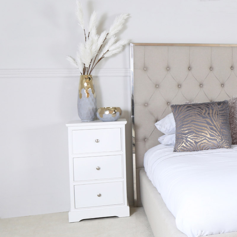 White 3 Drawer Bedside Table