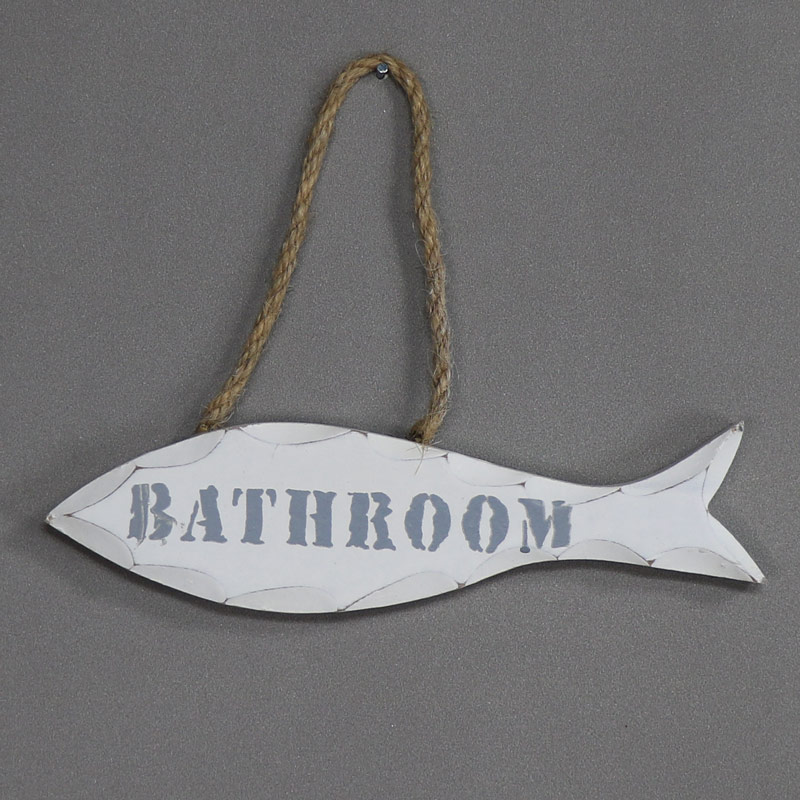 White 'Bathroom' Fish Door Sign