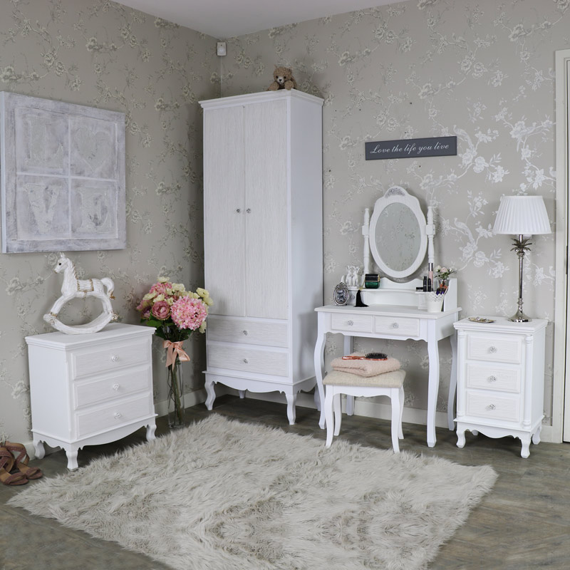 White Bedroom Furniture Wardrobe Chest Of Drawers Bedside Chest And Dressing Table Set Lila Range