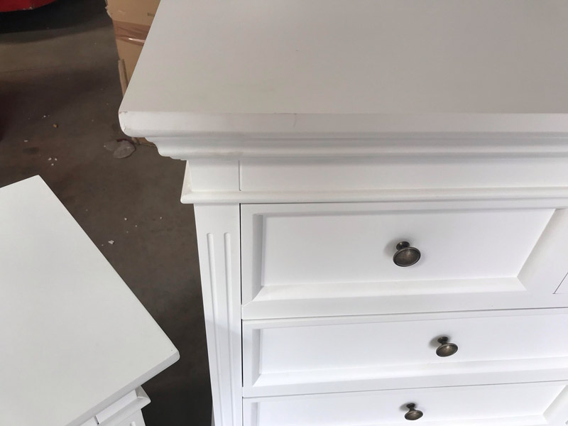 White Bedroom Furniture, Chest of Drawers & Pair of Bedside Tables - Daventry White Range DAMAGED SECOND 3002