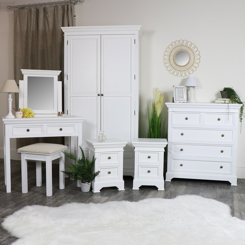 White Bedroom Furniture Double Wardrobe Chest Of Drawers Dressing Table Set And Pair Of Bedside Chests Daventry White Range