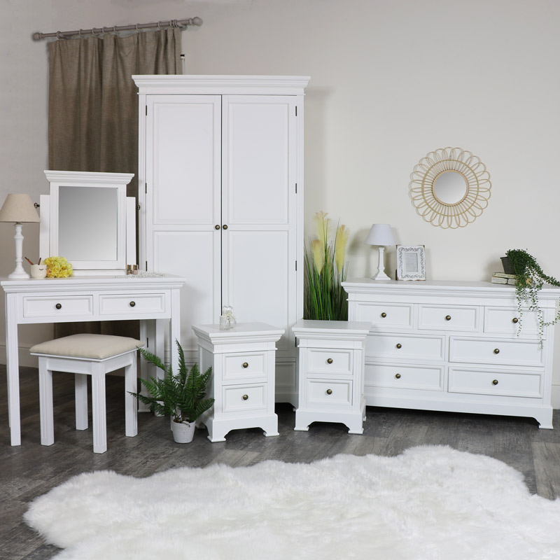 White Bedroom Furniture Double Wardrobe Large Chest Of Drawers Dressing Table Set And Pair Of Bedside Chests Daventry White Range