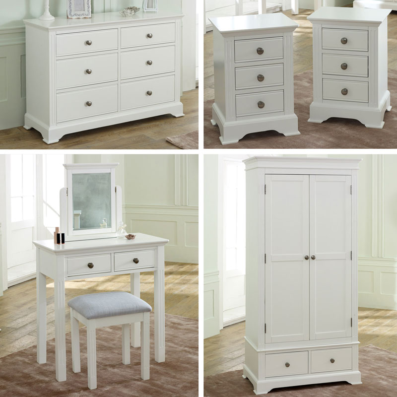 White Bedroom Furniture Wardrobe Large Chest Of Drawers Dressing Table Set Bedside Tables Davenport White Range