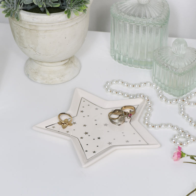 White Ceramic Star Trinket Dish - Small 